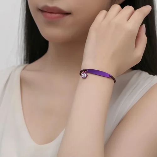 Vista 10 de LinnaLove - Pulsera de identificación de alerta médica con cadena Rolo simple pregrabada para mujer