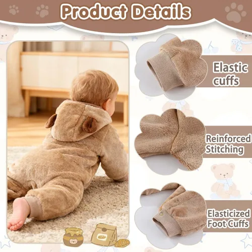 Vista 3 de Fairy Baby Newborn Baby Bear Outfit Suit Thin Fleece Jumpsuit Romper Hooded Winter Clothes Snowsuit Coat Infant Girls Boys