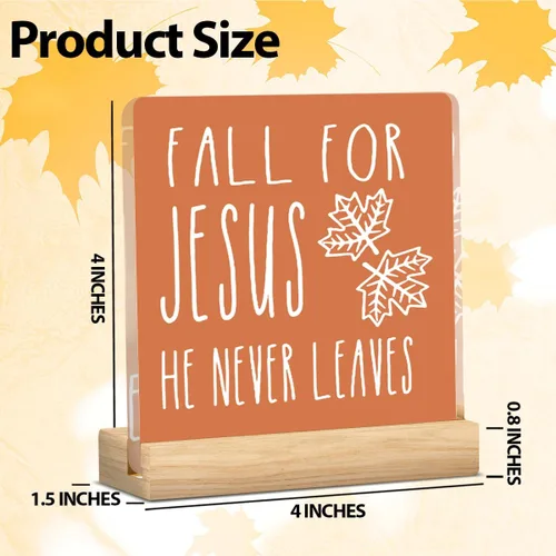 Vista 2 de Decoración rústica de otoño con texto en inglés "Fall for Jesus He Never Leeds", decoración rústica de otoño de Jesús para la oficina en casa