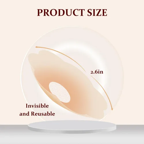 Vista 3 de Pasties - Cubierta para pezón para mujer, reutilizable, invisible, adhesiva, de silicona, para pezones, redondo, color piel