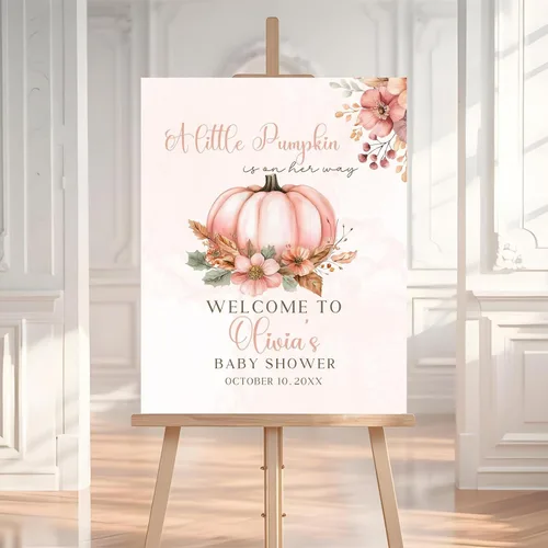 Vista 19 de Letrero de bienvenida de otoño personalizado, decoración de baby shower de calabaza pequeña
