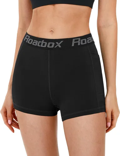 Vista 2 de Roadbox Pantalones cortos de compresión de elastano para mujer, pantalones cortos de voleibol de 3"5" con bolsillosin bolsillo, secado rápido