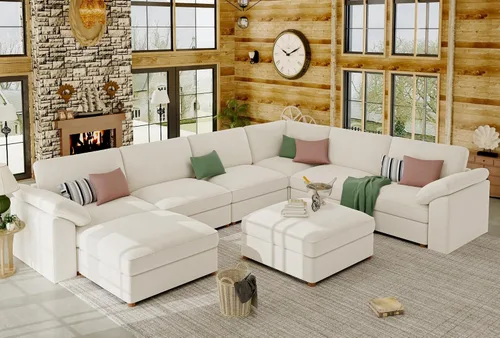 Vista 20 de EASE MOOSE Sofá modular verde seccional de gran tamaño en forma de L Pana verde