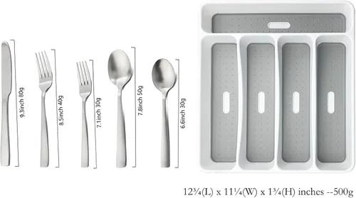 Vista 3 de JASHII - Juego de cubiertos con bandeja, 20 piezas de acero inoxidable cuadrado cubiertos servicio para 4, acabado mate, utensilios de alimentación