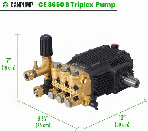 Vista 7 de CANPUMP CE 3650 S: Bomba de lavado a presión de 3600 psi a 5 gpm EE. UU. con transmisión por correa, descargable externa, eje sólido de 24 mm, bomba