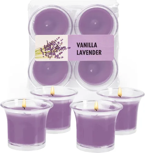 Vista 11 de HYOOLA Clear Cup Velas votivas perfumadas – Citronela – 12 horas de tiempo de combustión – Paquete de 4 – Fabricado en Europa Amarillo Citronela
