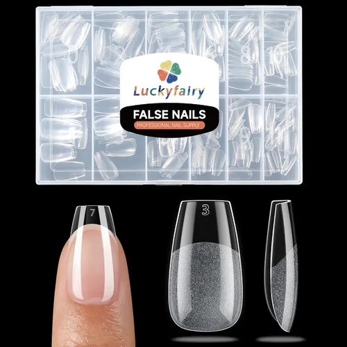 Vista 25 de Luckyfairy Puntas de uñas cortas de almendra, 240 puntas de uñas de gel