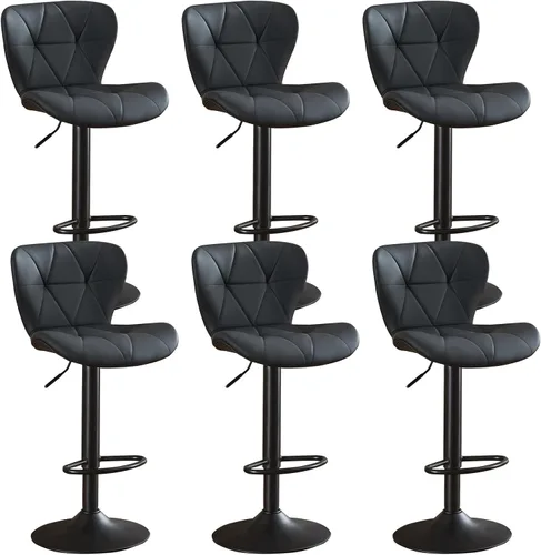 Vista 8 de Juego de 2 taburetes de bar, taburetes de bar giratorios ajustables con respaldo, taburetes de bar de piel sintética de altura de mostrador de 24 a