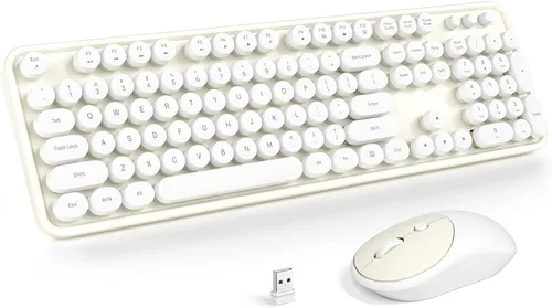 Vista 15 de Atelus Combo de teclado inalámbrico y ratón, máquina de escribir de tamaño completo con teclado numérico y mouse conectado USB 2 en 1 para PC