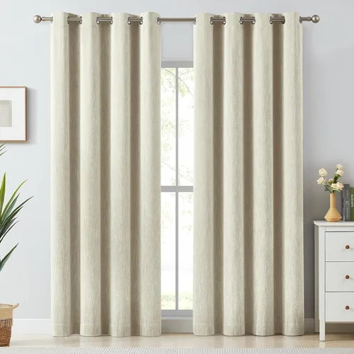 Vista 27 de Melodieux Elegantes cortinas opacas de algodón para oscurecer la habitación, para sala de estar, dormitorio, con aislamiento térmico, paneles