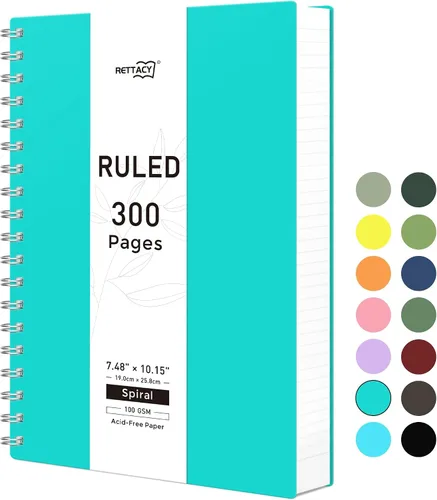 Vista 12 de RETTACY - Cuaderno en espiral grande A4, 300 páginas rayadas, 8.2 x 11.2 pulgadas, para escuela, trabajo, escritura, papel grueso de 3.53 oz/m²