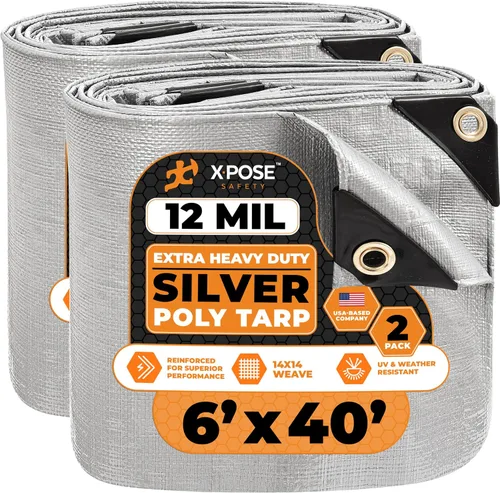 Vista 239 de Xpose Safety Lona protectora de polietileno plateado resistente de 5 x 7 pies - Funda protectora multiusos - Duradera, resistente al agua
