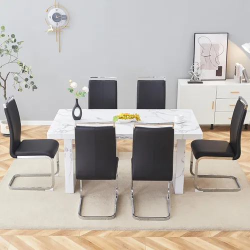 Vista 8 de gopop Juego de mesa de comedor de 7 piezas para 6, 63 pulgadas de mármol sintético