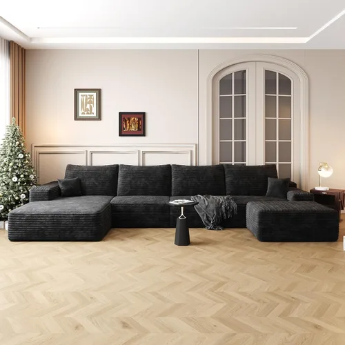 Vista 33 de AUGOP Sofá modular moderno de 96 pulgadas para sala de estar, sofá modular con sofás en forma de L, sofá tapizado sin hueso, sofá seccional con Negro