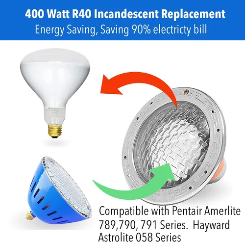 Vista 4 de LAMPAOUS Bombilla LED para piscina de 35 W RGB que cambian de color, compatible con Pentair, luces de piscina Hayward, iluminación submarina de 120