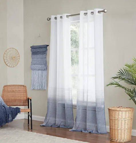 Vista 8 de Dainty Home Linea - Par de paneles de cortinas traslúcidas con textura de lino con textura 3D, estilo bohemio 3D para dormitorio, 2 paneles
