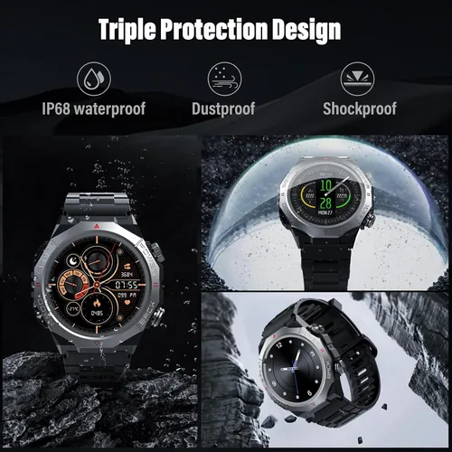 Vista 6 de Relojes inteligentes militares para hombres (respuestahacer llamadas), reloj de fitness HD de 1.39 pulgadas, monitor de sueño de frecuencia cardíaca