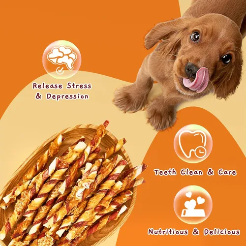 Vista 7 de Jungle Calling Golosinas para perros, palitos masticables de cuero crudo envueltos en pollo, masticables dentales altos en proteínas y bajos