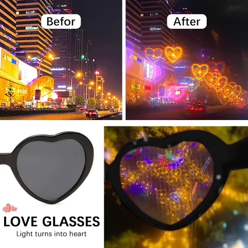 Vista 2 de YQVIE Gafas de sol en forma de corazón con efecto de corazón para mujer, cambio de luz, efecto de corazón, lentes de difracción para suministros