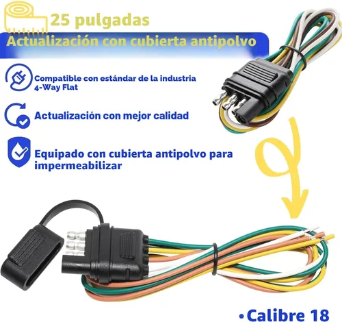 Vista 9 de MECMO Conector plano de extremo de remolque de 4 vías de 25 pulgadas, enchufe de arnés de cableado de remolque de 4 clavijas de 16 AWG con cubierta