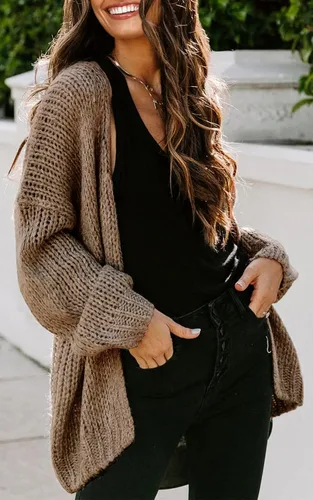 Vista 2 de PRETTYGARDEN Cárdigan de punto de manga larga para mujer, suéter de punto con frente abierto, suave, suelto, abrigo para exteriores