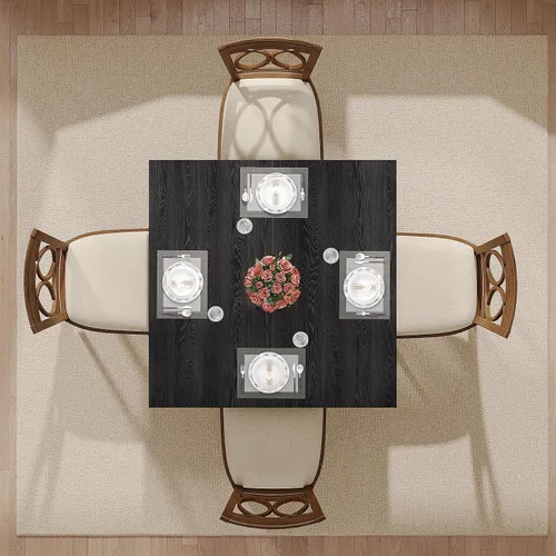 Vista 3 de Tribesigns Mesa de comedor de madera, mesa de cocina moderna para comedor, sala de estar, 2-4 personas, mesa de comedor cuadrada con patas