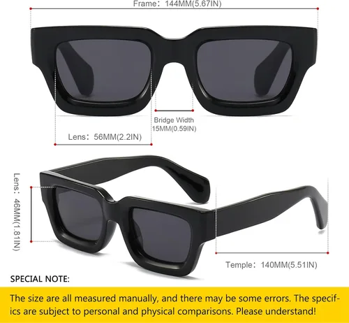 Vista 4 de SHEEN KELLY Gafas de sol cuadradas gruesas y retro, para mujeres y hombres, estilo vintage, rectangulares, oscuras, gafas de los años 90