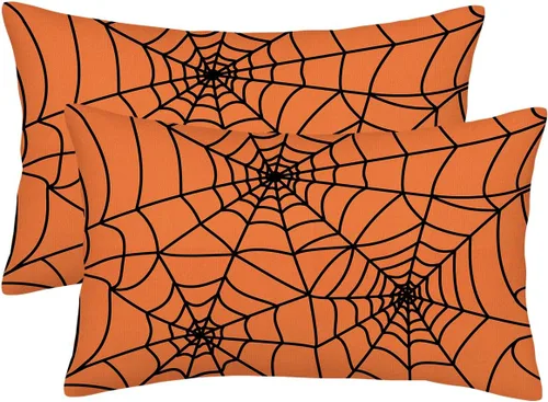 Vista 13 de Juego de 2 fundas de almohada de Halloween de 16 x 16 pulgadas, fundas cuadradas de lino decorativas de lino para el hogar, la cama o el sofá