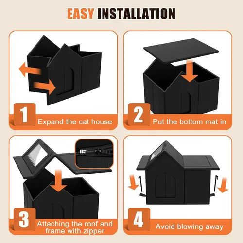 Vista 6 de Casa para gatos al aire libre, refugio resistente a la intemperie para mascotas, cama duradera para gatos al aire libre e interior, fácil montaje