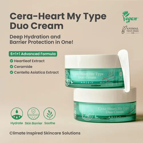 Vista 2 de AXIS-Y Cera-Heart My Type Duo Crema con Heartleaf y Ceramida, alivio del enrojecimiento y reparación de la barrera de la piel contra la humedad