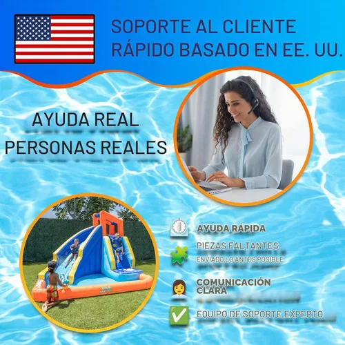 Vista 6 de Sportspower Big Wave II - Tobogán acuático inflable grande para exteriores con pared de escalada y piscina de chapoteo, resistente, certificado