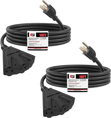 Vista 30 de EP Cable de extensión para exteriores de 6 pies, 16/3 SJTW, 3 tomas de corriente eléctrica, negro Enchufe a tierra de 3 puntas, para luces