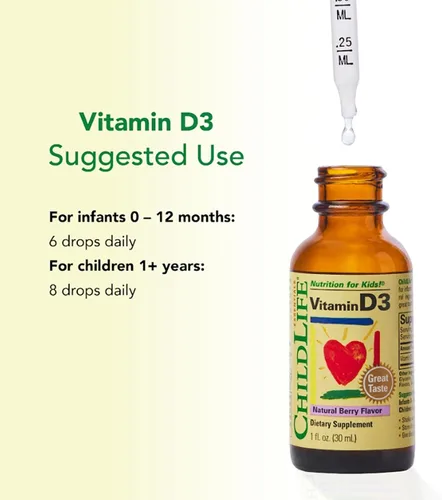 Vista 7 de CHILDLIFE ESSENTIALS Gotas de vitamina D3 para niños, niños pequeños y bebés - Gotas de vitamina D líquida, 500 UI por gota, apoyo para la salud