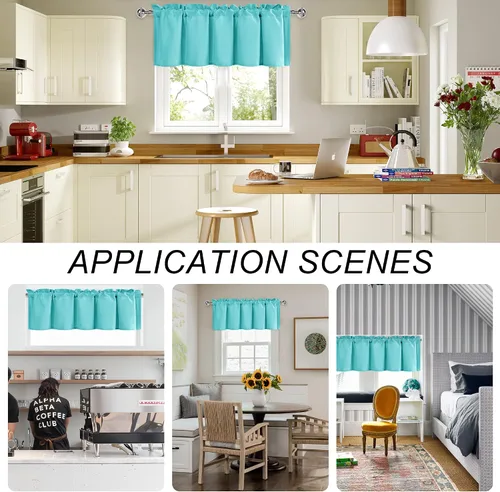 Vista 2 de DWCN Cortinas de Cenefa para Sala de Estar, Cocina, Baño/Sótano - Aqua Sólido, 1 Panel, 42 x 12 Pulgadas, Oscurecimiento de Habitación Solid Short