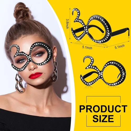 Vista 4 de Huwena 24 Pairs Birthday Glasses Number Crystal Frame Costume Sunglasses Novelty Eyewear Photo Booth Props Party Favors