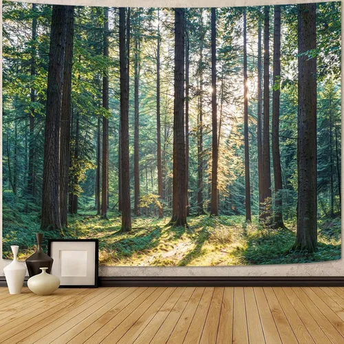 Vista 45 de Zussun Tapiz de Bosque Natural de Montaña Tapiz Verde de Pino Luz Solar Selva para Dormitorio Estético Planta Paisaje de Montaña Tapices Pequeños