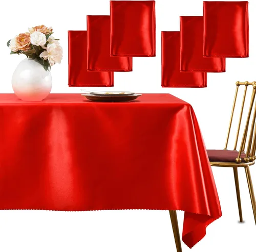 Vista 13 de SiinvdaBZX Paquete de 4 manteles de satén dorado de 108 x 54 pulgadas, manteles de comedor suaves y brillantes para mesa rectangular de 6 pies