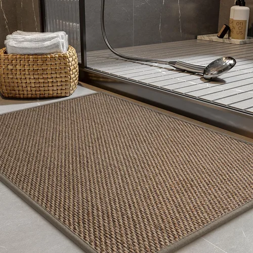 Vista 12 de PADOOR Alfombra de baño antideslizante con parte trasera de goma, trenzada absorbente, lavable a máquina, fina alfombra para suelo de baño, de Beige