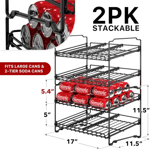 Vista 2 de Simple Houseware Estante apilable para latas de 2 niveles, negro, paquete de 2