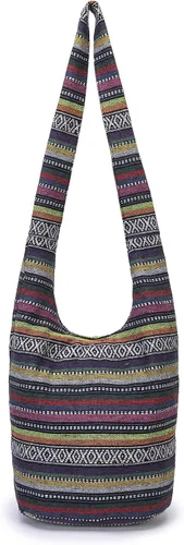 Vista 178 de Bolsa de hombro para mujer, de lona en estilo hippie/bohemio para llevar cruzada al hombro, disponible en diferentes colores y estampados