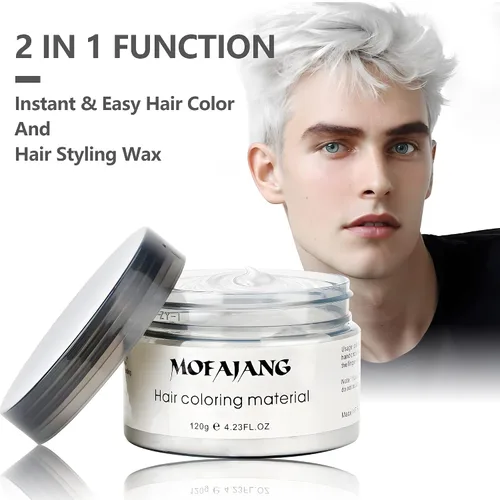 Vista 2 de Pomadas de cera de color blanco para el cabello, 4.23 onzas, material de cera natural para colorear el cabello, desechable, arcillas cenizas