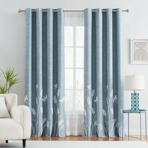 Vista 19 de Melodieux Cortinas texturizadas de lino con bordado de trigo para sala de estar, dormitorio, cortinas de ventana con patrón floral de granja