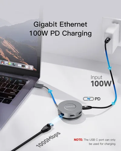 Vista 4 de Estación de acoplamiento Micro USB C Dual HDMI Monitor FORIDA USB C a USB Hub con 1 Gbps Ethernet 100W Power Delivery Lector de tarjetas Micro SD