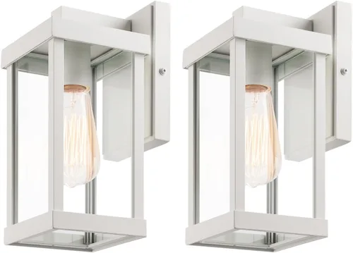Vista 14 de mirrea Aplique de pared clásico para exteriores de 11 pulgadas, marco de metal rectangular negro mate y pantalla de vidrio transparente, luz