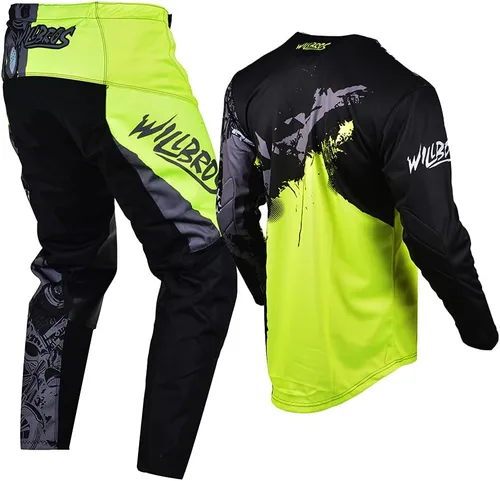 Vista 3 de Motocross Jersey Pant Combo Hombres MX Gear Set Riding Ride Negro Azul Dirt Bike Offroad Racing Adulto
