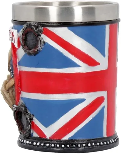 Vista 3 de Nemesis Now B4126M8 Iron Maiden Shot Glass 2.8 in Azul, Resina con Inserto de Acero Inoxidable