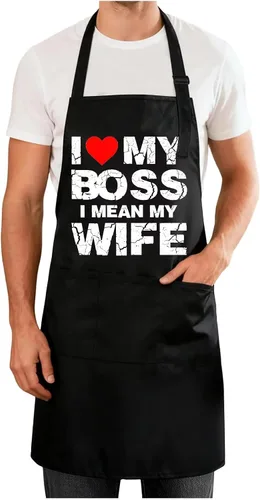 Vista 7 de Delantales divertidos para hombres y mujeres, perfectos para cocina, barbacoa, hornear, esposa, marido, regalo de cumpleaños para papá