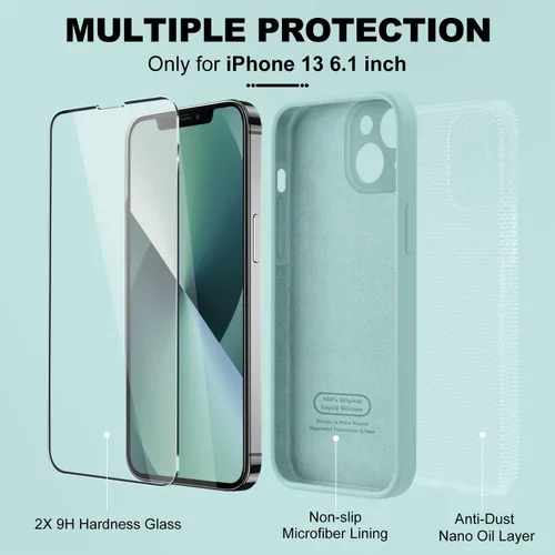 Vista 5 de BossKiss Funda compatible con iPhone 13, silicona de alta calidad mejorada [protección de cámara] [2 protectores de pantalla]