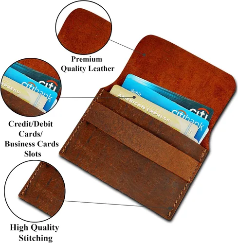 Vista 5 de CestAntiQ, Tarjetero de cuero Tarjetero de piel envejecida Cartera de tarjeta de crédito para hombres o mujeres para tu bolsillo o bolso marrón