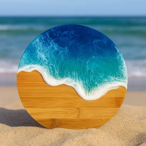Vista 3 de Juego de 12 tablas de cortar de bambú a granel – Tabla de madera redonda reversible de 9 pulgadas, bandeja de servir, mantel individual, plato